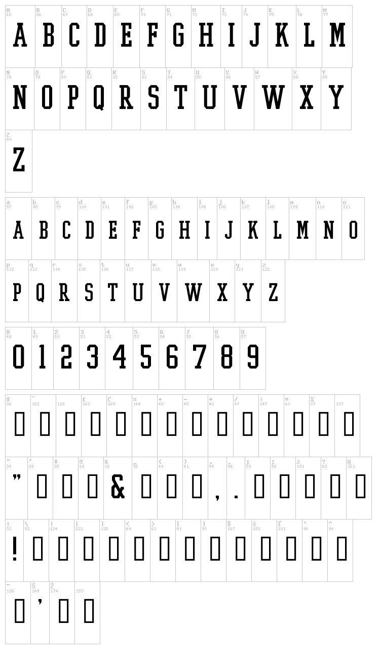 College Boy font map